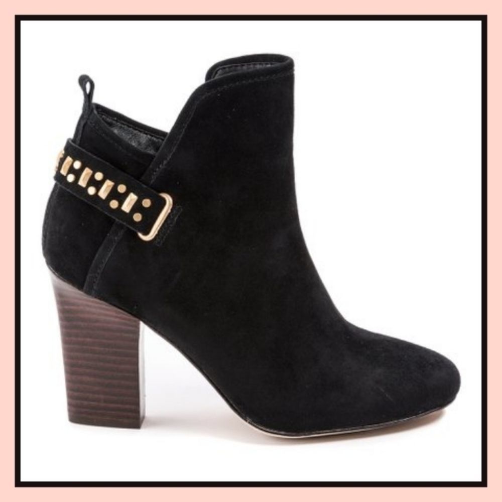 Latigo Black Chain-Accent Ganet Suede Ankle Booties